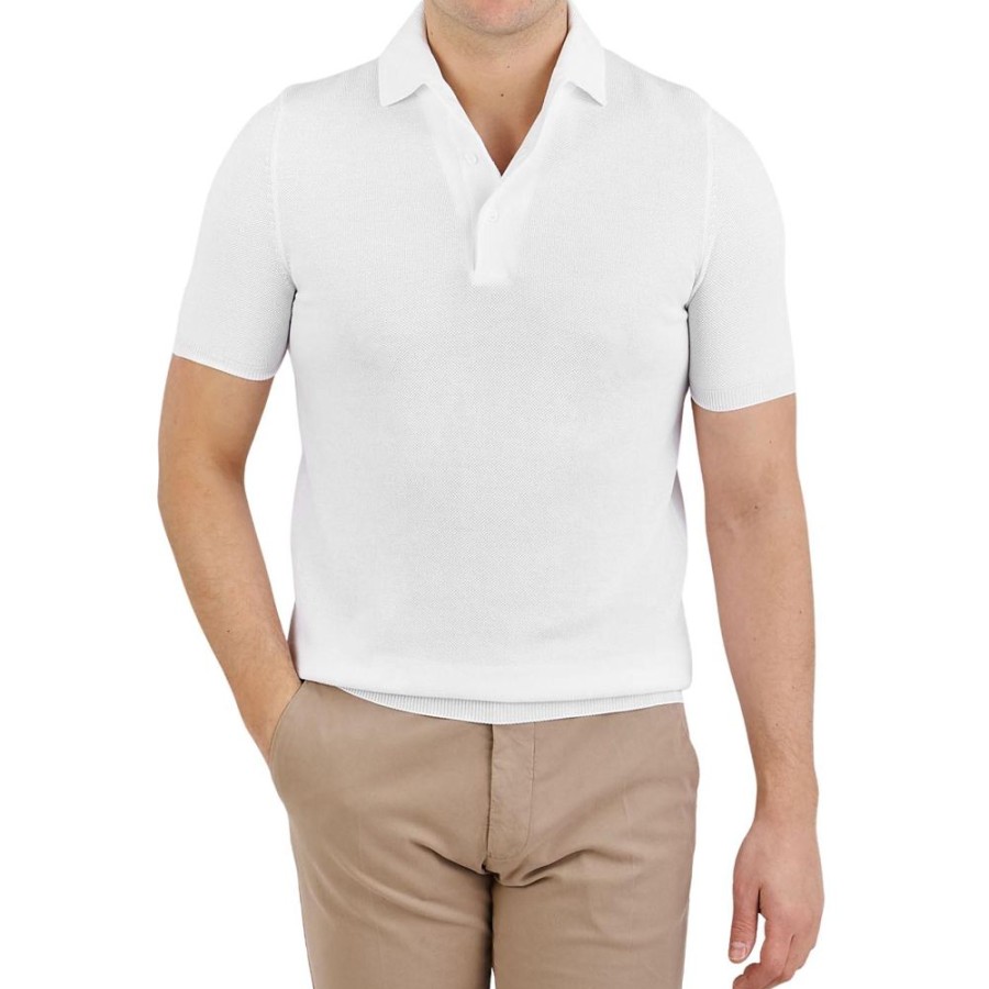 Clothing Gran Sasso  | White Fresh Cotton Mesh Polo Shirt