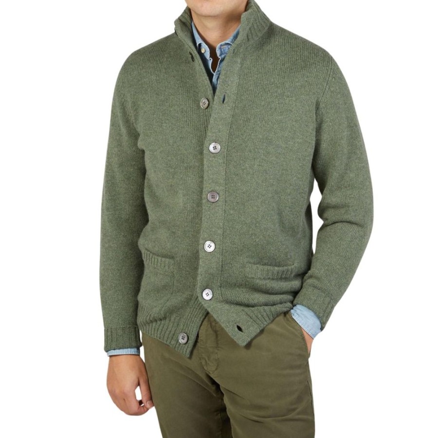 Clothing Alan Paine  | Landscape Green Lambswool Landford Cardigan