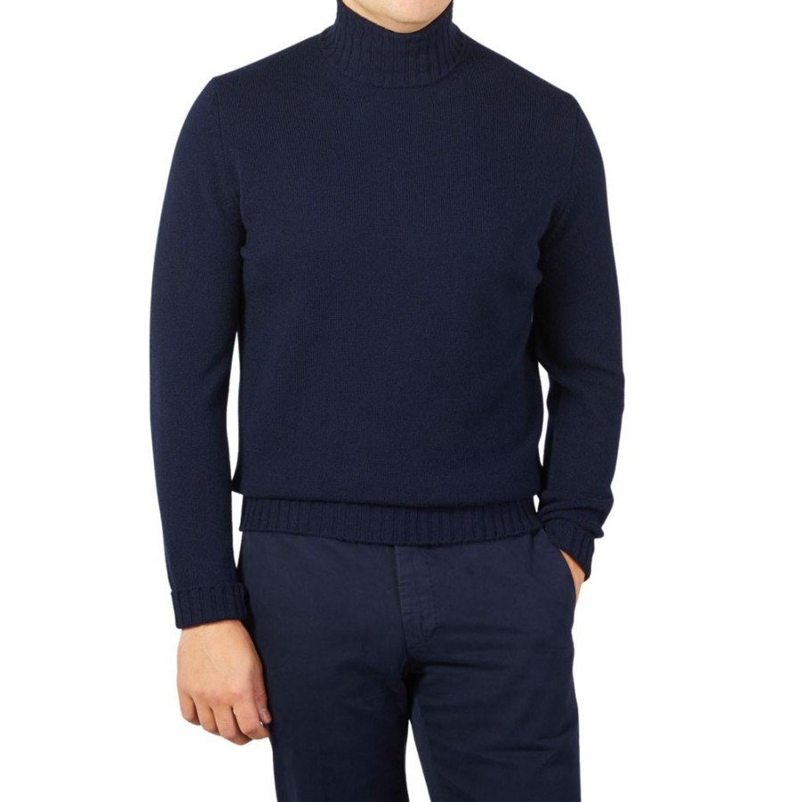 Clothing Filippo de Laurentiis  | Navy Blue Wool Cashmere Rollneck