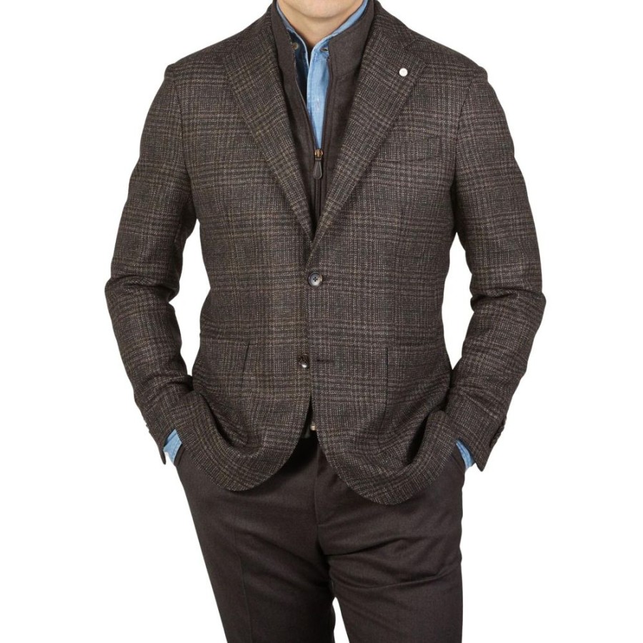 Clothing Luigi Bianchi  | Brown Black Checked Wool Hybrid Blazer